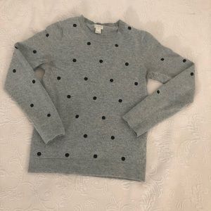 J-Crew Gray sweater with black polka dots